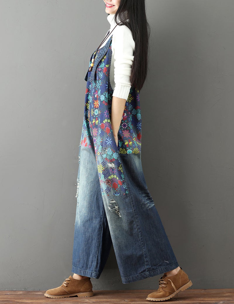 Yeokou Women's Loose Baggy Denim Wide Leg Jumpsuit Rompers Overalls Harem Pants (One Size US S-L, Style 13 Blue) - Image 2